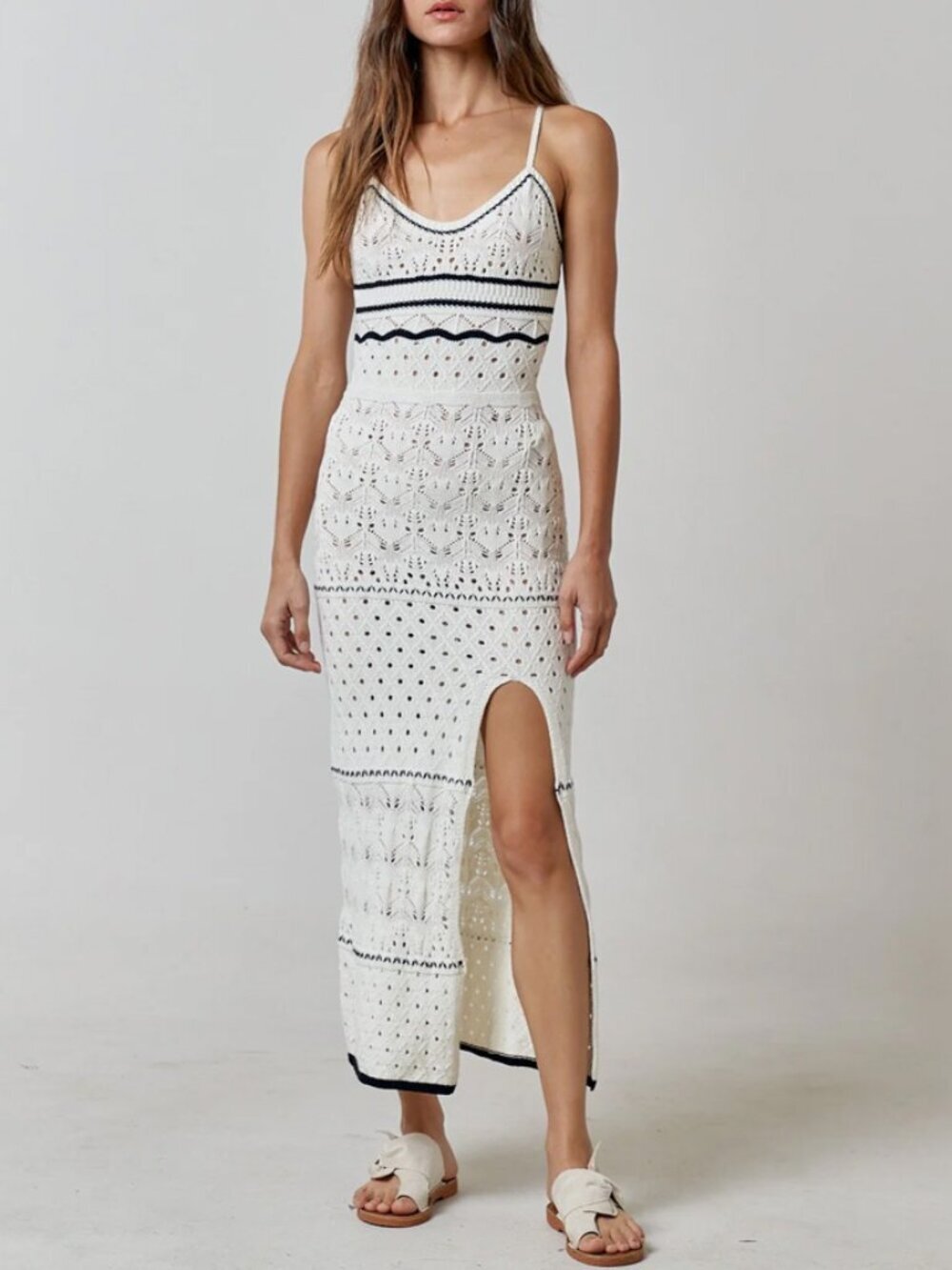 Olive + Oak Ivory Crochet Knit Midi Dress Size M